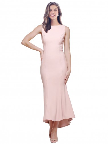 Best High Neck Low V-Back Cocktail Midi Length Formal Crepe Bridesmaid Dress / Prom Dress UK