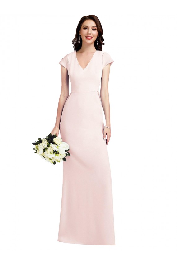 Best Cap Sleeve A-Line Formal Crepe Bridesmaid Dress / Prom Dress with Pockets UK