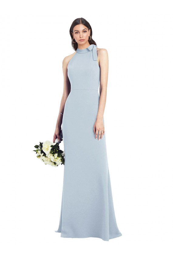 Best Halter Bow Neck Open Back Soft Full Length Trumpet Bridesmaid Dress / Prom Dress UK