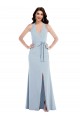 Best Open Back Halter Maxi Formal Crepe Bridesmaid Dress / Prom Dress with Draped Bow UK