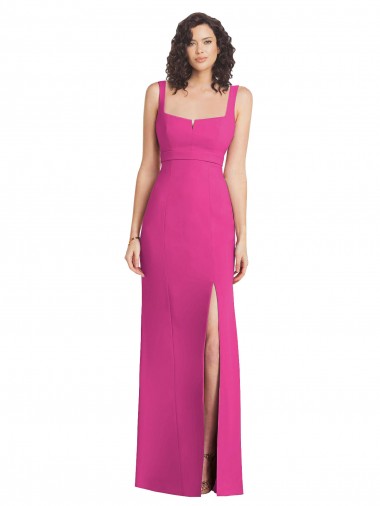 Best Wide Strap Notch Empire Waist Bridesaid Dress with Front Slit UK