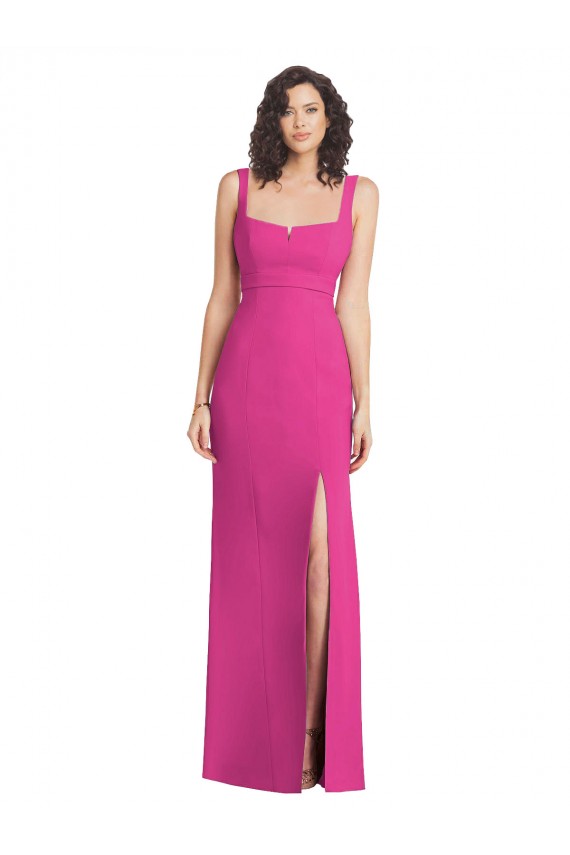 Best Wide Strap Notch Empire Waist Bridesaid Dress with Front Slit UK