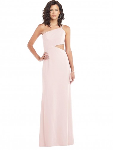 Best Flirty One Shoulder Midriff Cutout Maxi Formal Crepe Bridesmaid Dress / Prom Dress UK