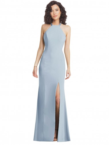 Best High Neck Halter Formal Crepe Bridesmaid Dress / Prom Dress with Twist Criss Cross Back UK