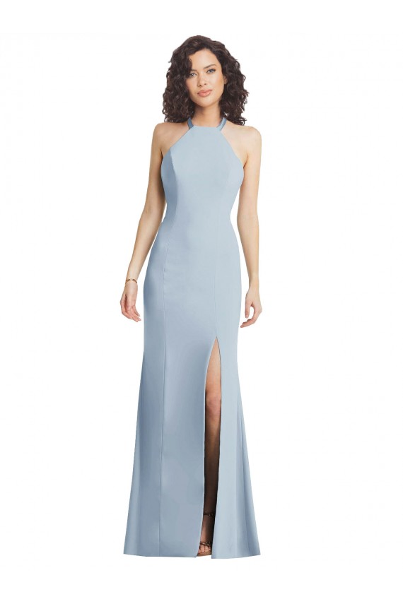 Best High Neck Halter Formal Crepe Bridesmaid Dress / Prom Dress with Twist Criss Cross Back UK