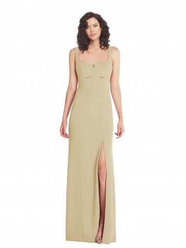 Best Wide Strap Slash Cutout Empire Formal Crepe Bridesmaid Dress / Prom Dress with Front Slit UK