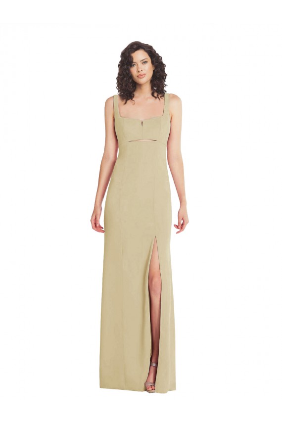 Best Wide Strap Slash Cutout Empire Formal Crepe Bridesmaid Dress / Prom Dress with Front Slit UK