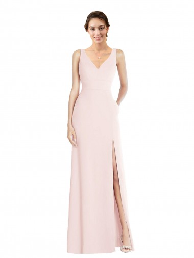 Best Square Neck Low Back A-Line Bridesmaid Dress / Prom Dress with Front Slit and Pockets UK