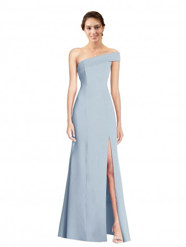 Best Asymmetrical Off the Shoulder Cuff Trumpet Formal Crepe Bridesmaid Dress / Prom Dress With Front Slit UK