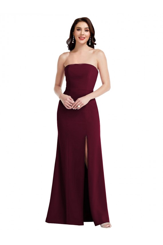 Best Strapless Crepe Maxi Bridesmaid Dress / Prom Dress with Front Slit UK