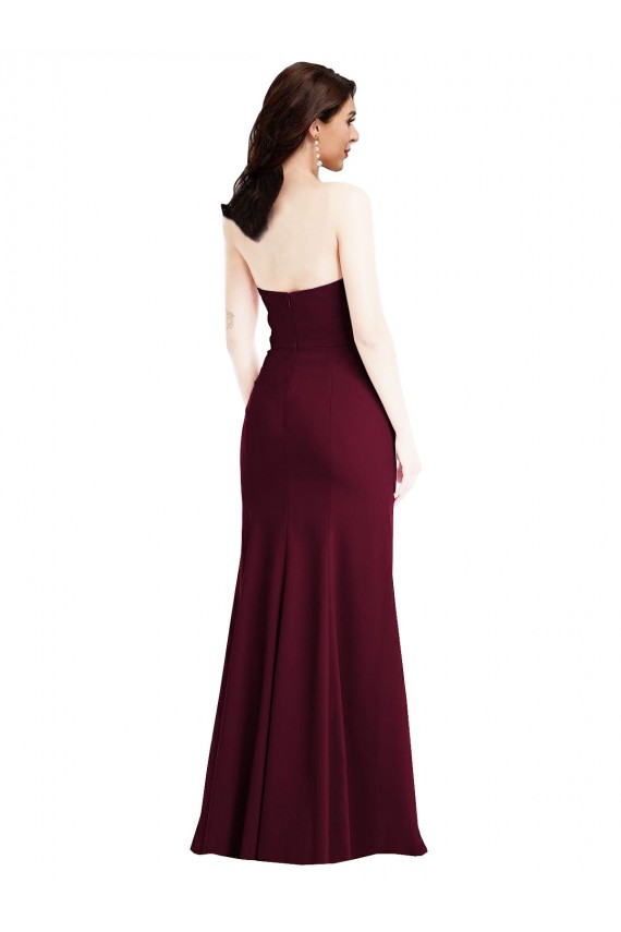 Best Strapless Crepe Maxi Bridesmaid Dress / Prom Dress with Front Slit UK