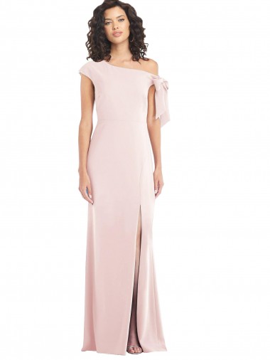 Best Off the Shoulder Tie Detail Trumpet Formal Crepe Bridesmaid Dress / Prom Dress with Front Slit UK