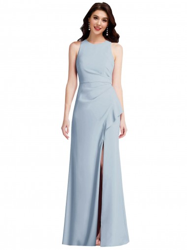 Best Halter Maxi Bridesmaid Dress / Prom Dress with Cascade Ruffle Slit UK