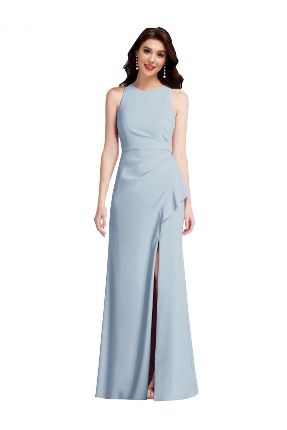 Best Halter Maxi Bridesmaid Dress / Prom Dress with Cascade Ruffle Slit UK
