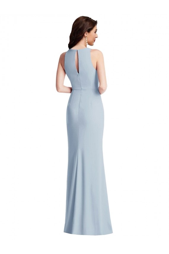 Best Halter Maxi Bridesmaid Dress / Prom Dress with Cascade Ruffle Slit UK