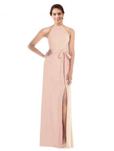 Best Halter Criss Cross Cutout Back Maxi Formal Crepe Bridesmaid Dress / Prom Dress UK