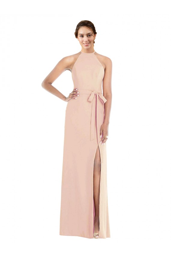 Best Halter Criss Cross Cutout Back Maxi Formal Crepe Bridesmaid Dress / Prom Dress UK