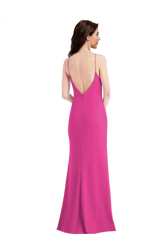 Best Open Back High Neck Halter Trumpet Formal Crepe Bridesmaid Dress / Prom Dress UK