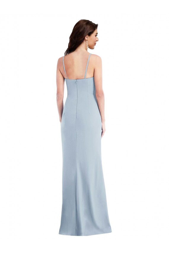 Best Flattering Trumpet Maxi Formal Crepe Bridesmaid Dress / Prom Dress with Front Slit UK