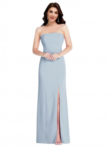 Best Strapless Scoop Back Maxi Formal Crepe Bridesmaid Dress / Prom Dress with Front Slit UK