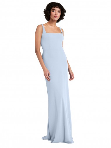 Best Slim Square Neck Fit and Flare Full Length Stretch Crepe Bridesmaid Dress / Prom Dress UK