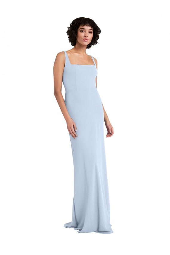 Best Slim Square Neck Fit and Flare Full Length Stretch Crepe Bridesmaid Dress / Prom Dress UK