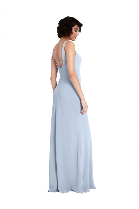 Best Slim Square Neck Fit and Flare Full Length Stretch Crepe Bridesmaid Dress / Prom Dress UK