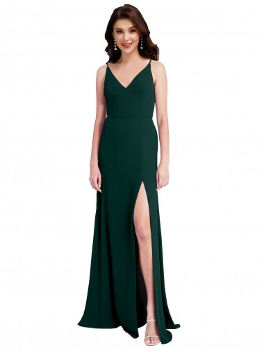 Best Slim A-Line V-Neck Full Length Formal Crepe Bridesmaid Dress / Prom Dress with Side Slit UK