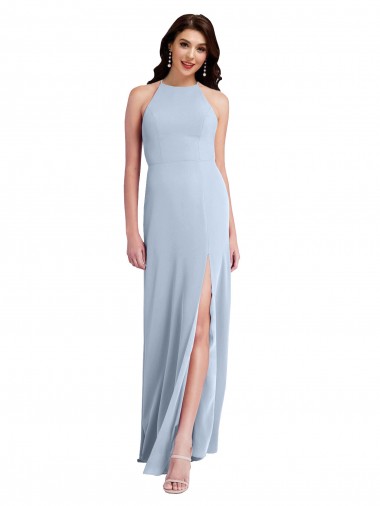 Best Fit and Flare High Neck Formal Crepe Bridesmaid Dress / Prom Dress with Side Slit UK