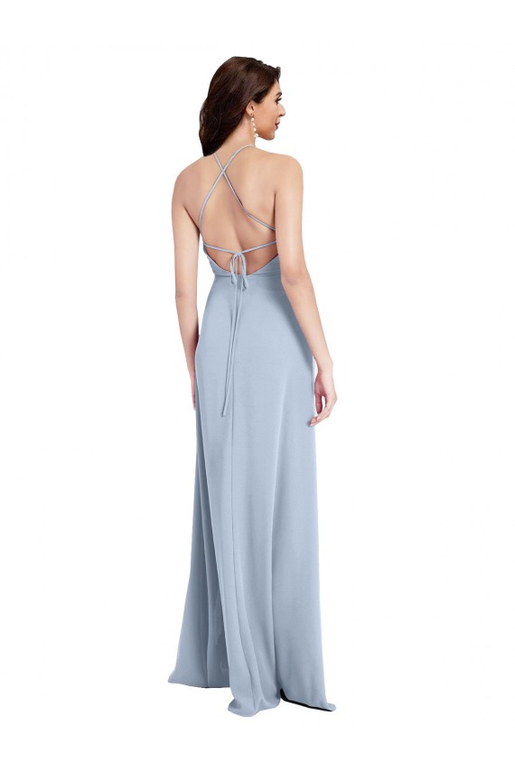 Best Fit and Flare High Neck Formal Crepe Bridesmaid Dress / Prom Dress with Side Slit UK