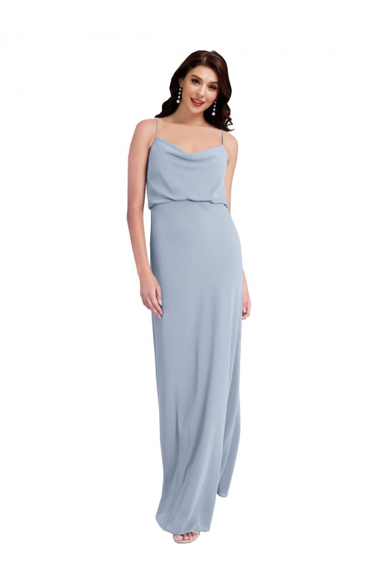 Best Draped Cowl Neck Long Formal Crepe Bridesmaid Dress / Prom Dress with Spaghetti Straps UK