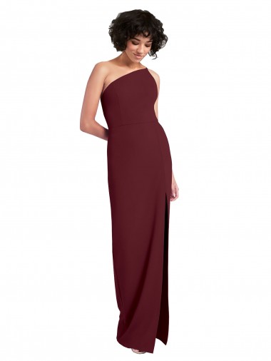 Best Sleek One Shoulder Long Formal Crepe Bridesmaid Dress / Prom Dress with Daring Slit UK