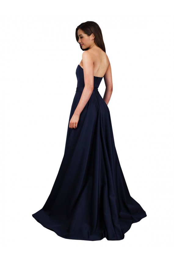 Best Sweetheart Neckline Low Back Long Formal Crepe Bridesmaid Dress / Prom Dress with Pockets & High Leg Spit UK