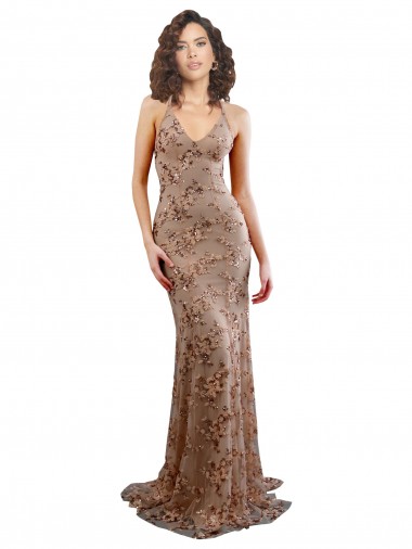 Best Floral Patterned Backless V-Neckline Sequin Formal Bridesmaid Dress / Prom Dress UK