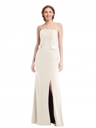 Best Long Strapless Tuxedo Maxi Bridesmaid Dress / Prom Dress with Front Slit & Pockets UK