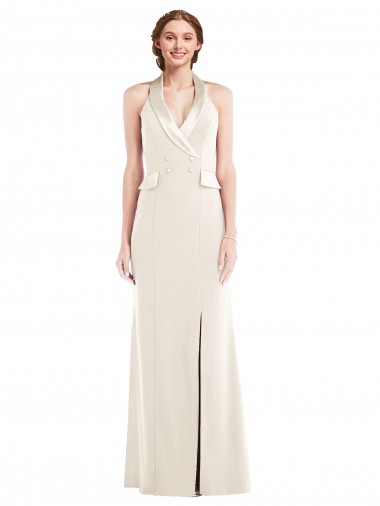 Best Halter Tuxedo Maxi Bridesmaid Dress / Prom Dress with Front Slit UK