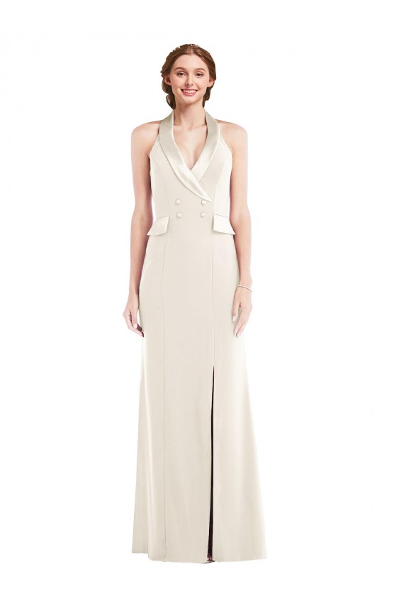 Best Halter Tuxedo Maxi Bridesmaid Dress / Prom Dress with Front Slit UK