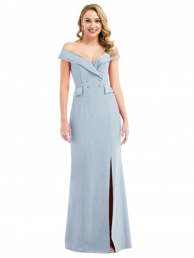 Best Off the Shoulder Tuxedo Maxi Bridesmaid Dress / Prom Dress with Front Slit UK