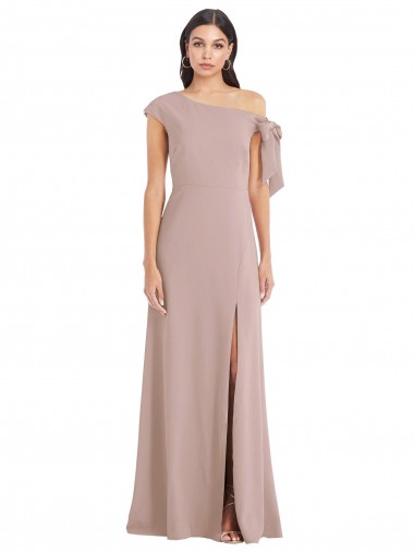 Best Off the Shoulder Tie Detail Maxi Formal Crepe Bridesmaid Dress / Prom Dress with Front Slit UK