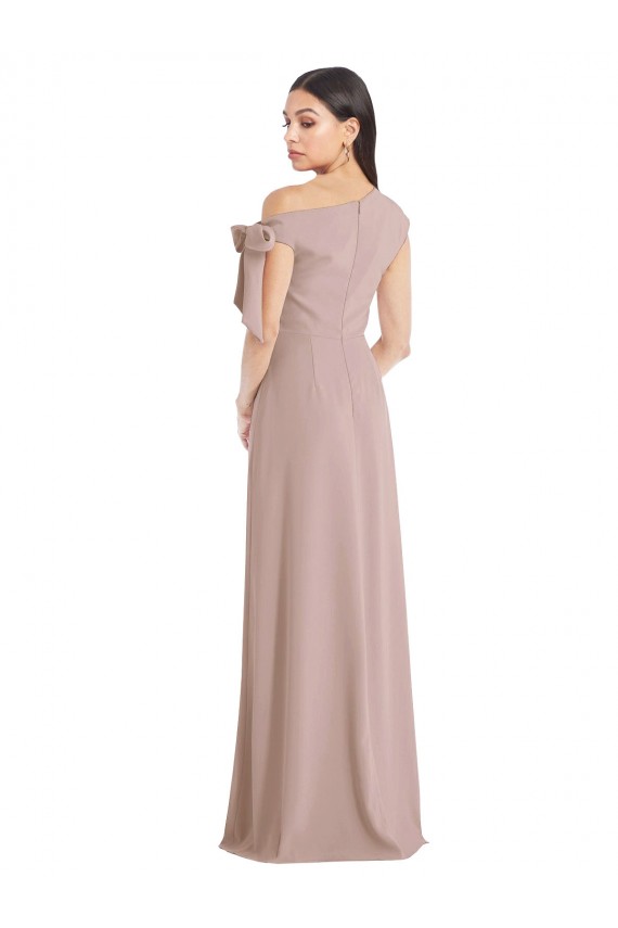 Best Off the Shoulder Tie Detail Maxi Formal Crepe Bridesmaid Dress / Prom Dress with Front Slit UK