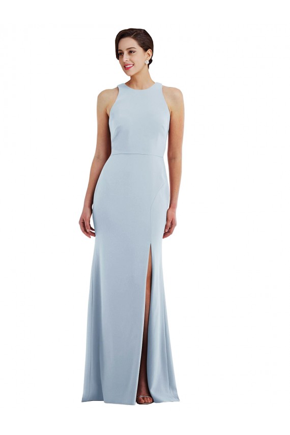 Best Cutout Open Back Halter Maxi Formal Crepe Bridesmaid Dress / Prom Dress with Scarf Tie UK