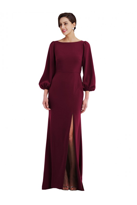 Best Bishop Sleeve Open Back Trumpet Formal Crepe Bridesmaid Dress / Prom Dress with Scarf Tie UK