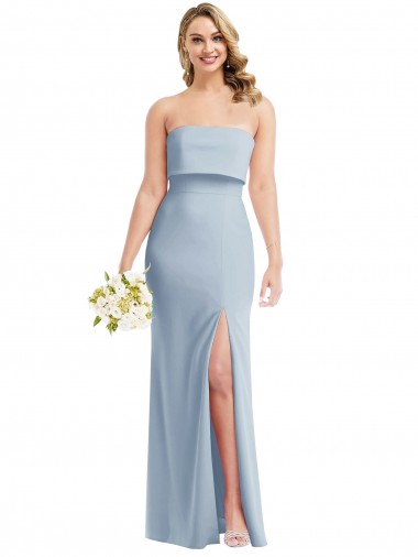 Best Strapless Overlay Bodice Crepe Maxi Bridesmaid Dress / Prom Dress with Front Slit UK