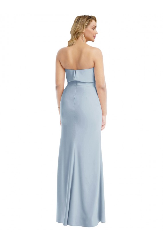 Best Strapless Overlay Bodice Crepe Maxi Bridesmaid Dress / Prom Dress with Front Slit UK