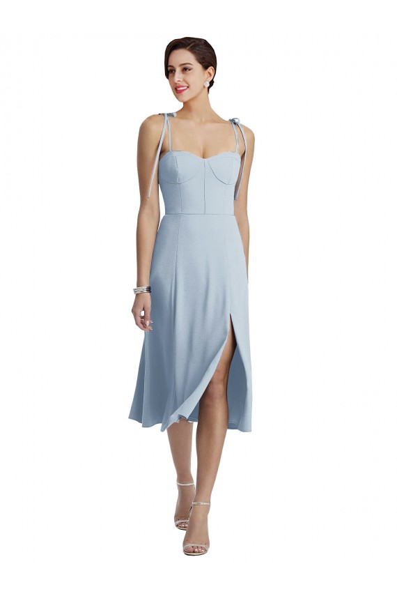 Best Midi Cocktail Length Bustier Crepe Bridesmaid Dress / Prom Dress with Back Bow Straps UK