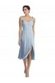 Best Midi Cocktail Length Bustier Crepe Bridesmaid Dress / Prom Dress with Back Bow Straps UK