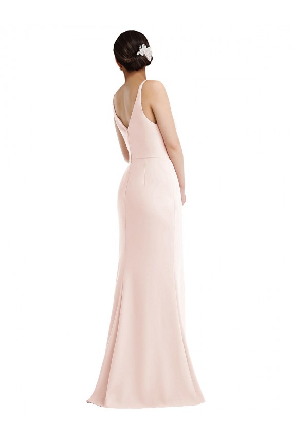 Best Skinny Strap Deep V-Neck Trumpet Formal Crepe Bridesmaid Dress / Prom Dress with Front Slit UK