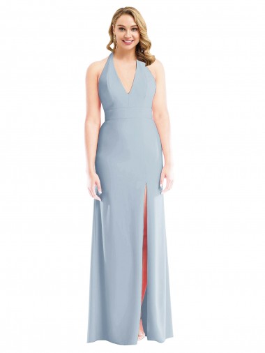 Best Plunge Neck Halter Backless Trumpet Bridesmaid Dress / Prom Dress with Front Slit UK