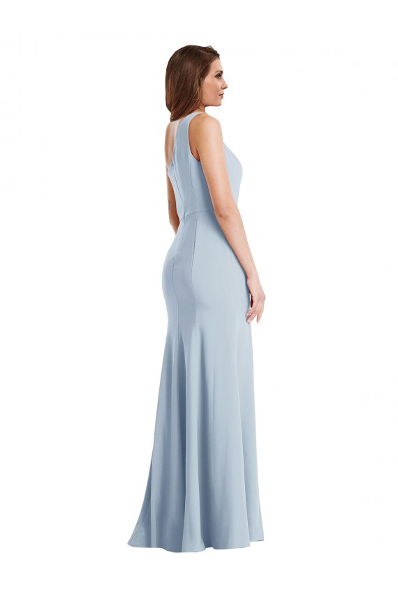 Best Bold One Shoulder Trumpet Maxi Formal Crepe Bridesmaid Dress / Prom Dress UK
