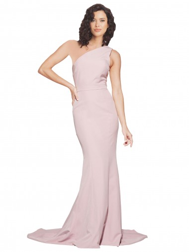 Best Long Sweep Train One Shoulder Crepe Bridesmaid Dress / Prom Dress with Side Leg Split UK